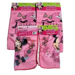 4pc. Set - Disney Junior Minnie Mouse Pink Kitchen‎ Towel and Dishcloth